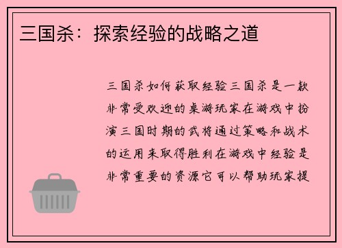 三国杀：探索经验的战略之道