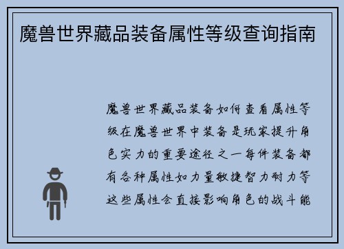 魔兽世界藏品装备属性等级查询指南